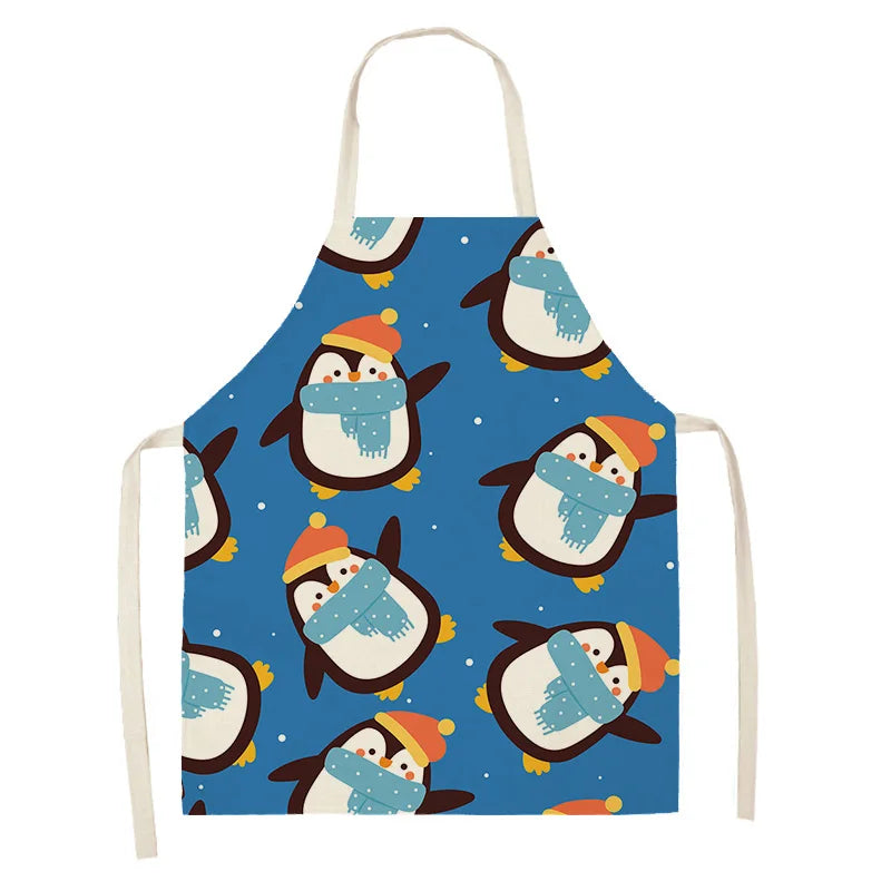 Children's apron with penguin Kawaii design on a blue background