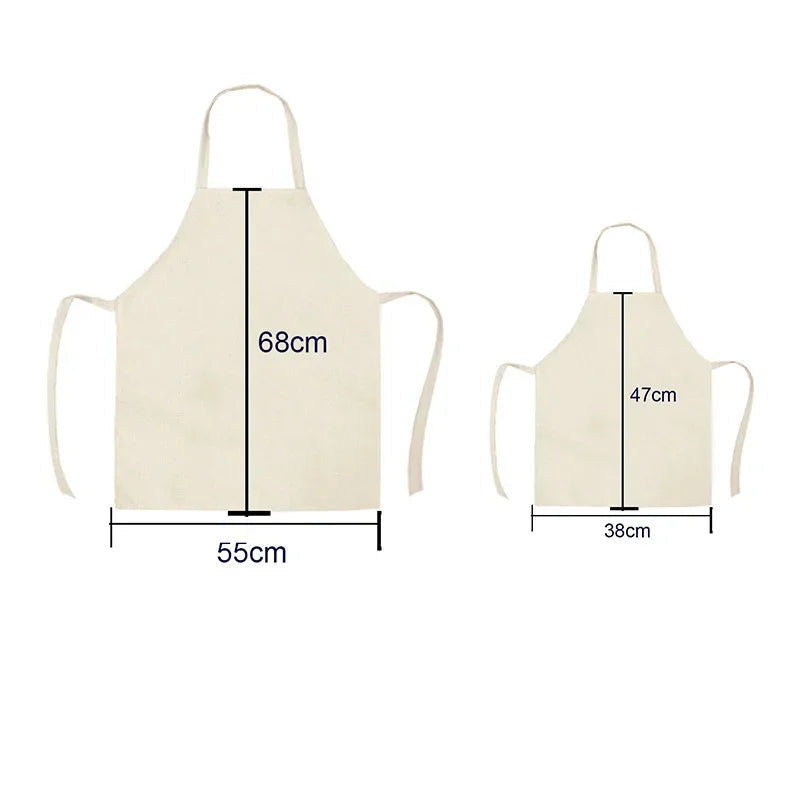 Measurement chart comparing adult and kids aprons on a white background