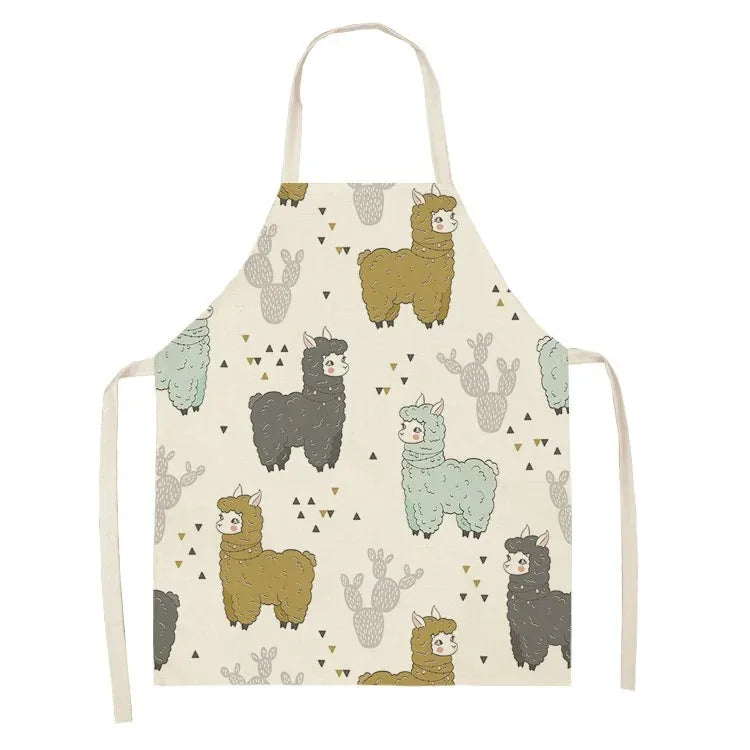 Children's apron with llama and cactus Kawaii pattern on a white background