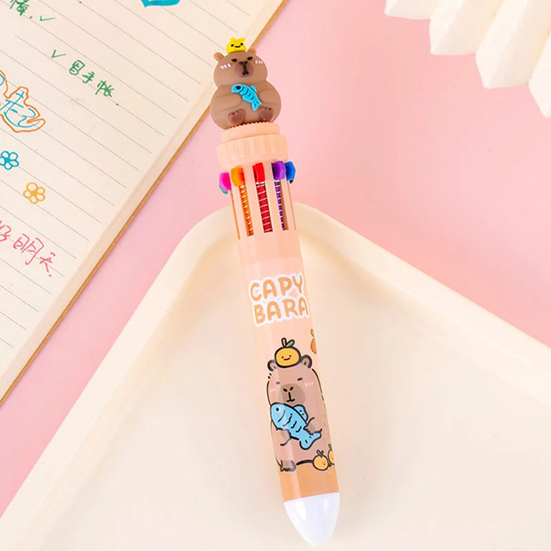 Crayon with kawaii cartoon bear design on a pink background