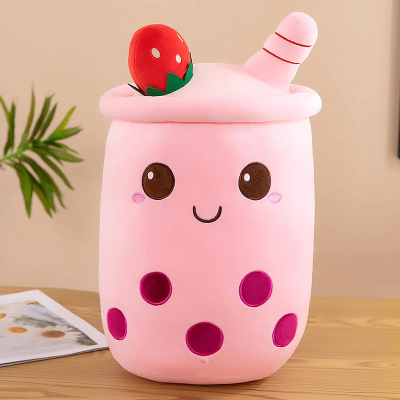 Pink kawaii plush toy in the shape of boba tea
