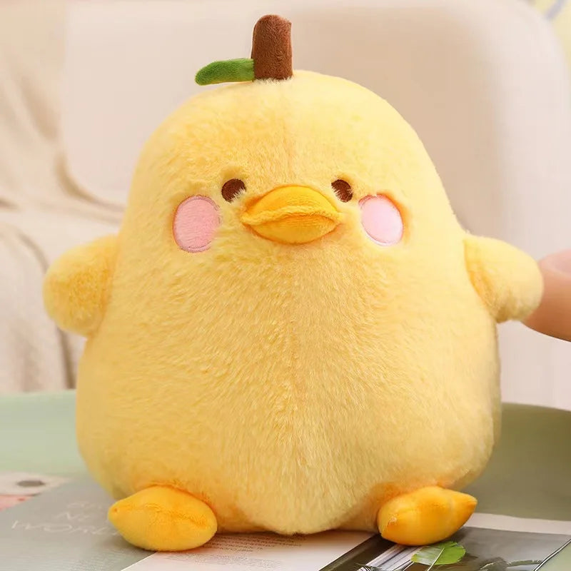 Yellow kawaii plush toy resembling a chick on a magazine