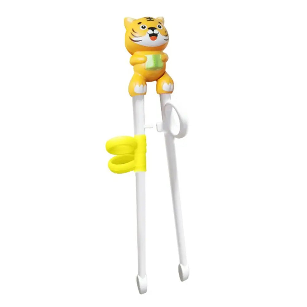 Cute kawaii tiger-themed children's fork and spoon set on a white background