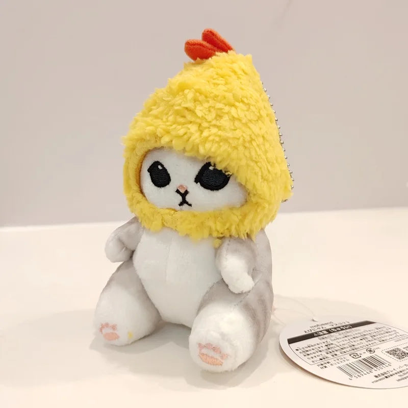 Plush kawaii toy with a yellow chicken hood on a white background