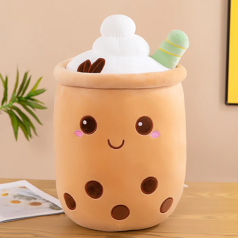 Brown kawaii plush toy in the shape of boba tea