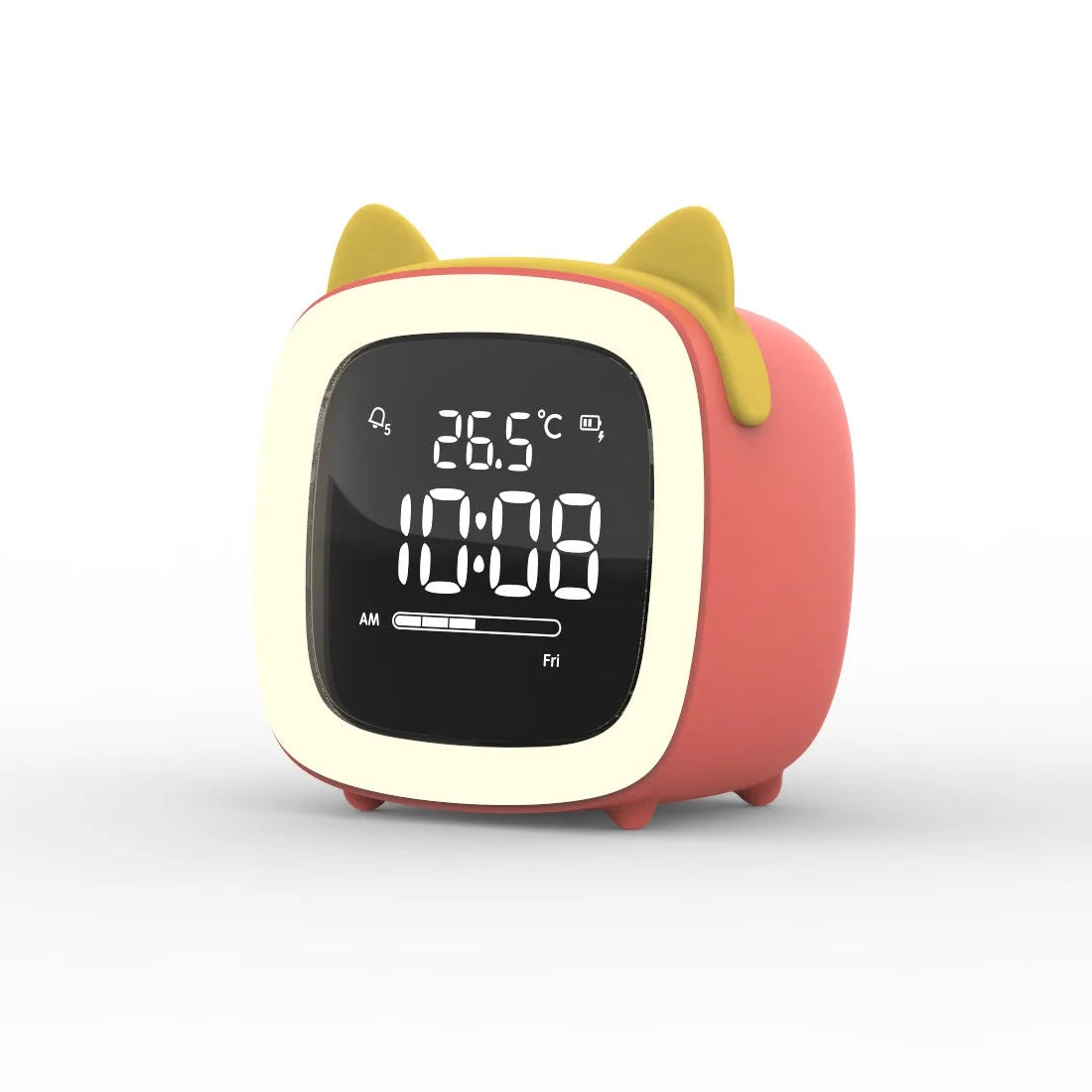 Kawaii digital clock with cat ears on a white background
