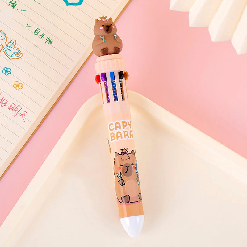 Crayon with kawaii bear design on a pink background