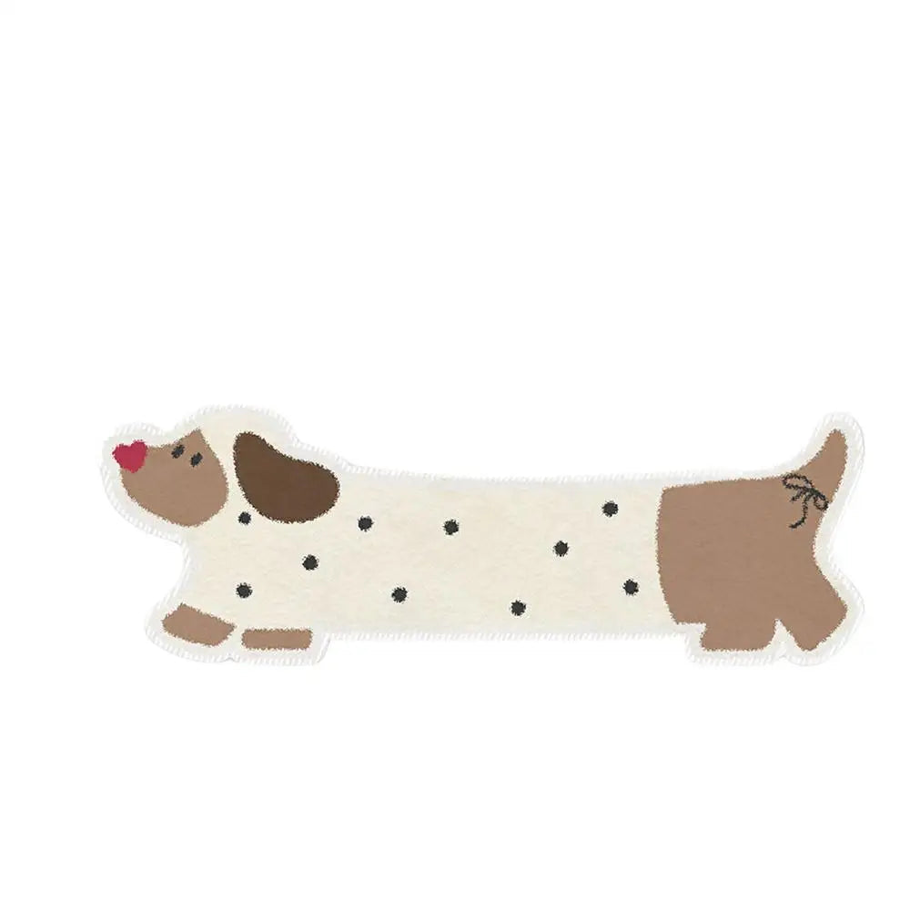 Illustration of a kawaii dachshund with black spots on a white background
