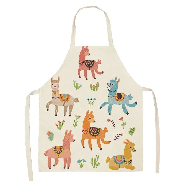 Kawaii apron with colorful llama pattern on a white background