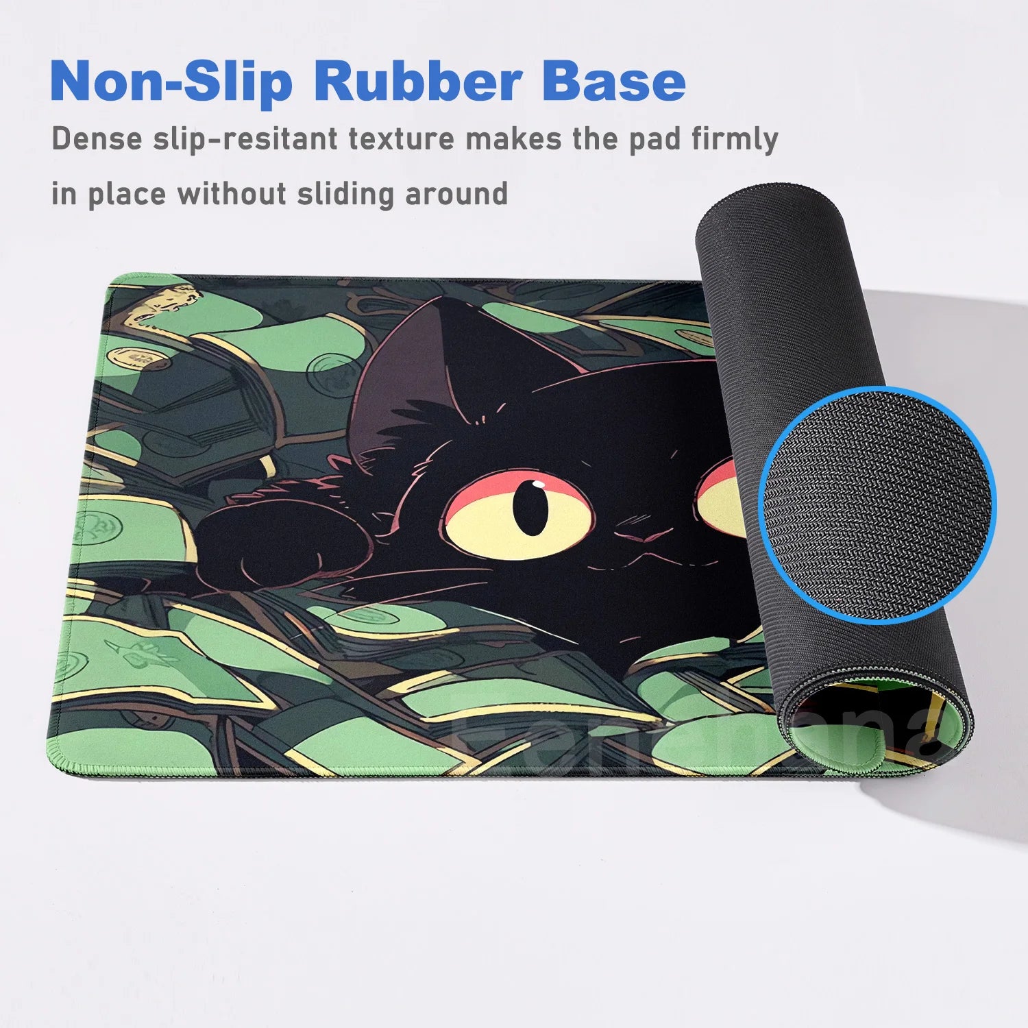 Laptop mouse pad with Kawaii cartoon cat design and non-slip rubber base feature