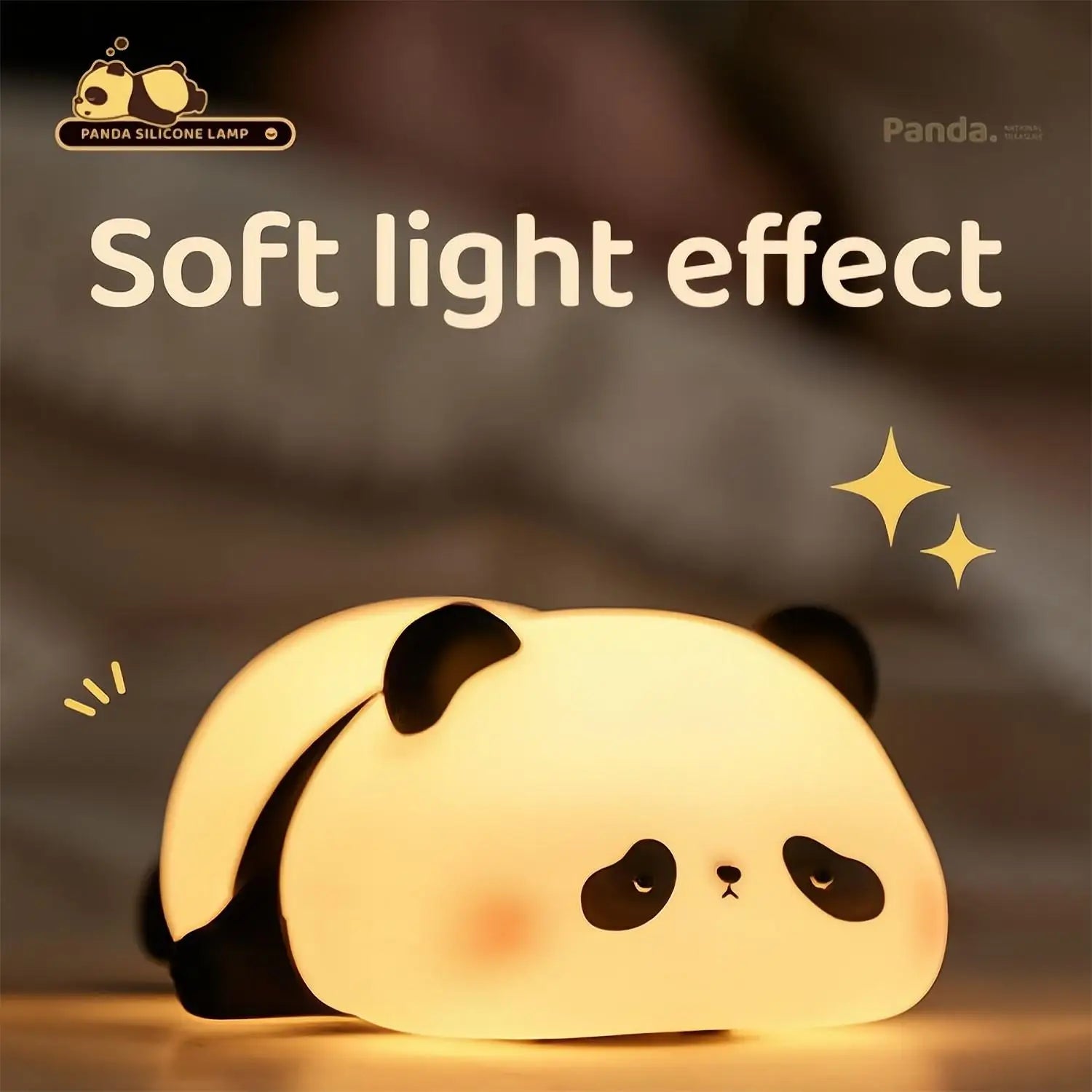 Kawaii panda silicone lamp with a soft light effect on a dark background