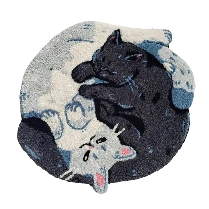 Round rug with kawaii cartoon cats design on a white background