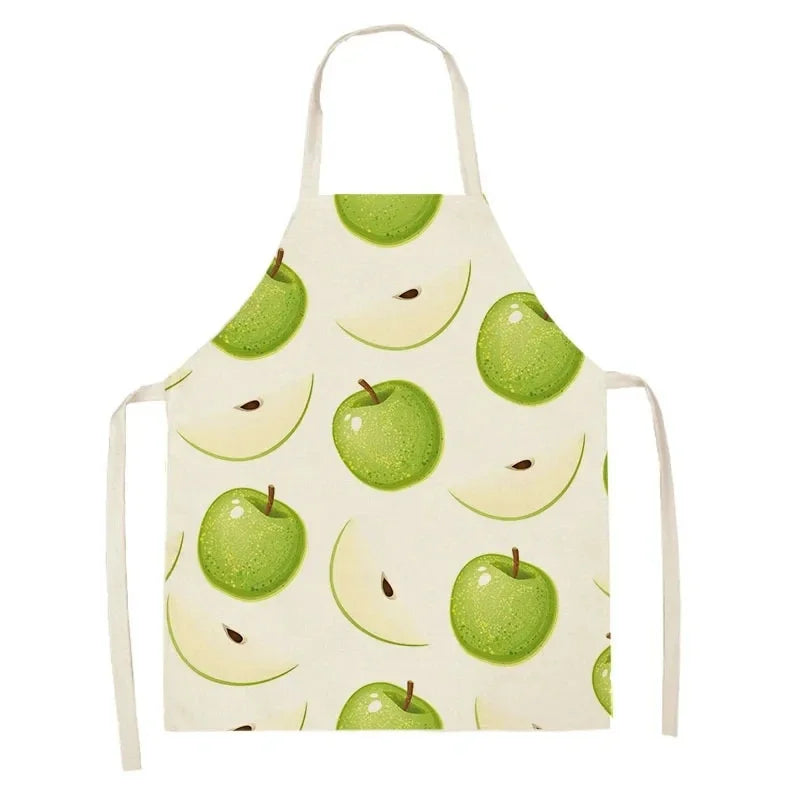 Apron with green apple Kawaii pattern on a white background