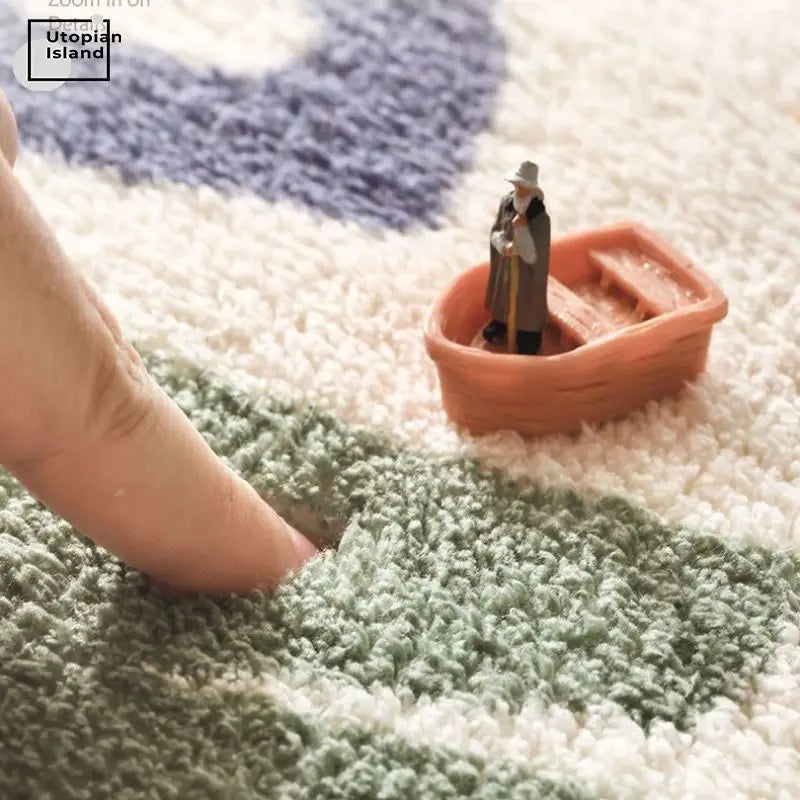 Small boat with figures on a textured kawaii rug