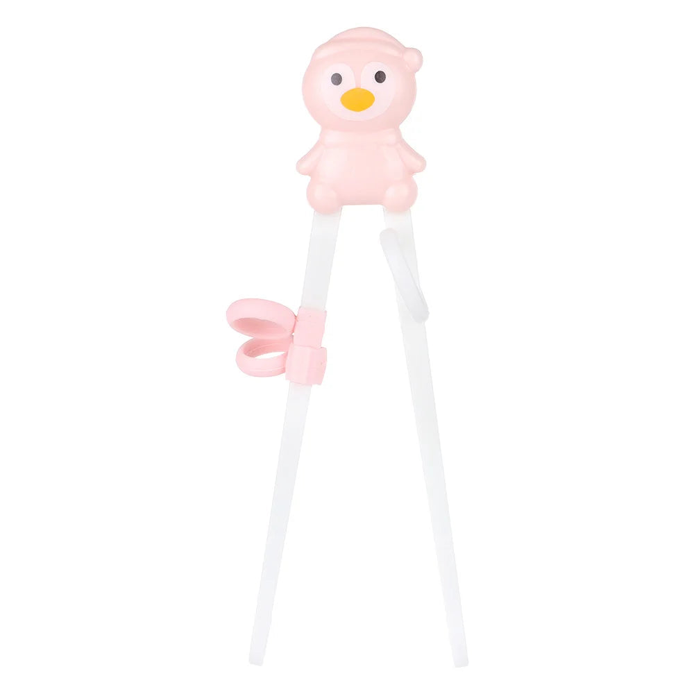 Pink kawaii cartoon duck-shaped chopstick holder on a white background