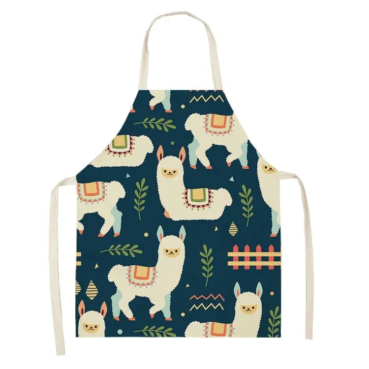 Apron with llama Kawaii pattern on a blue background