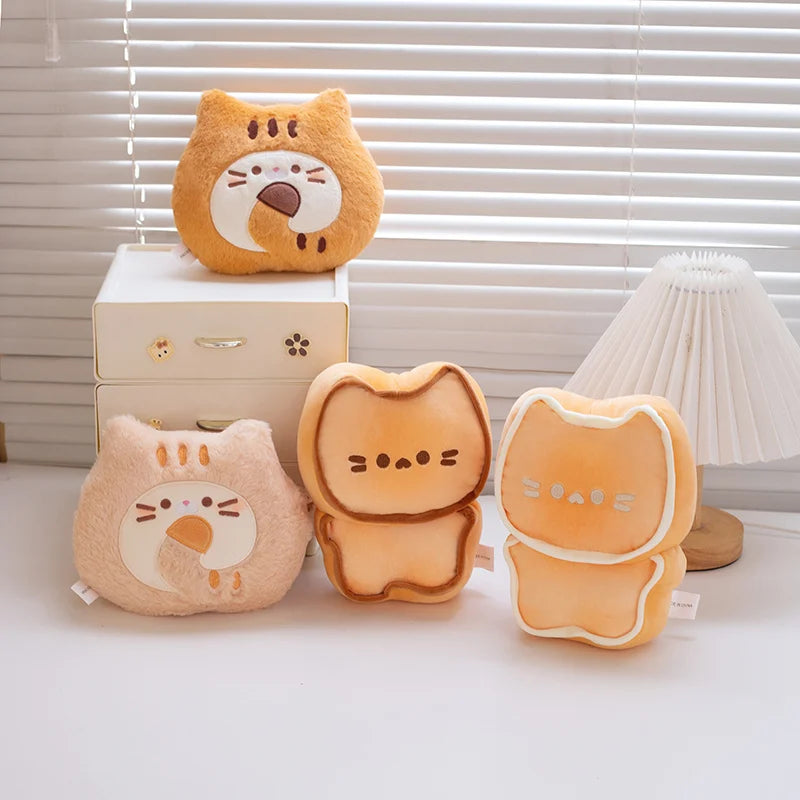 Set of cute animal-shaped plush kawaii toys on a light surface with a neutral background