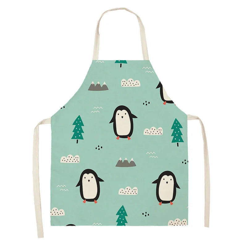 Children's apron with penguin and nature Kawaii pattern on a light blue background