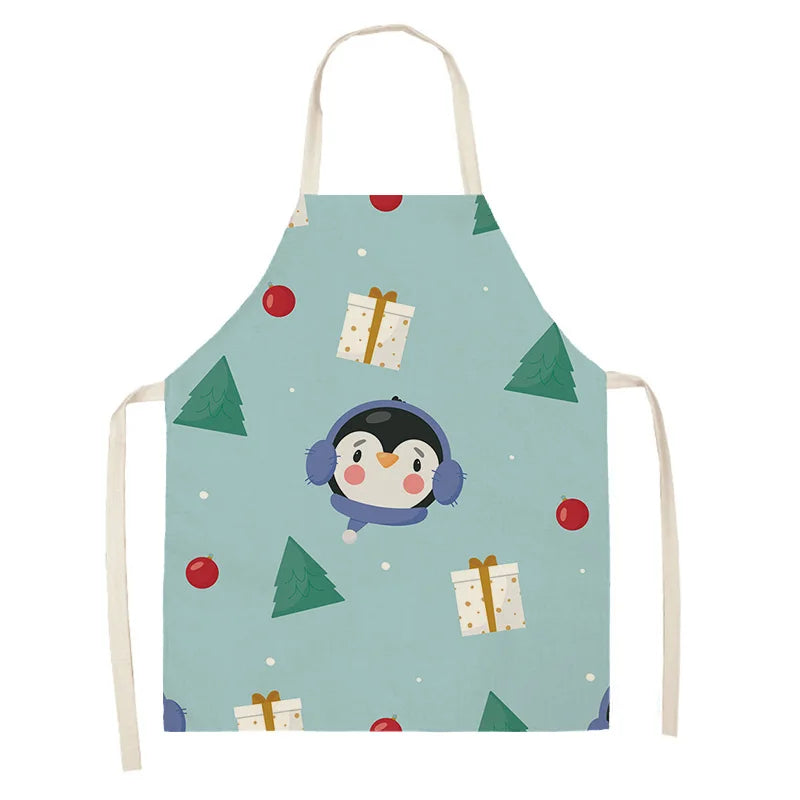 Children's apron with a penguin Kawaii design on a light blue background