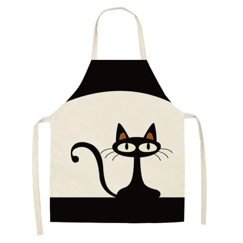 Apron with a black cat Kawaii design on a white background