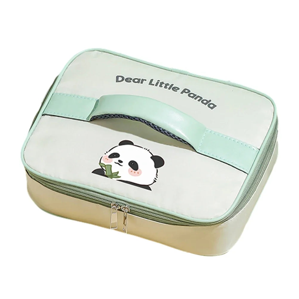 Small rectangular pouch with a kawaii panda design and 'Dear Little Panda' text on a white background