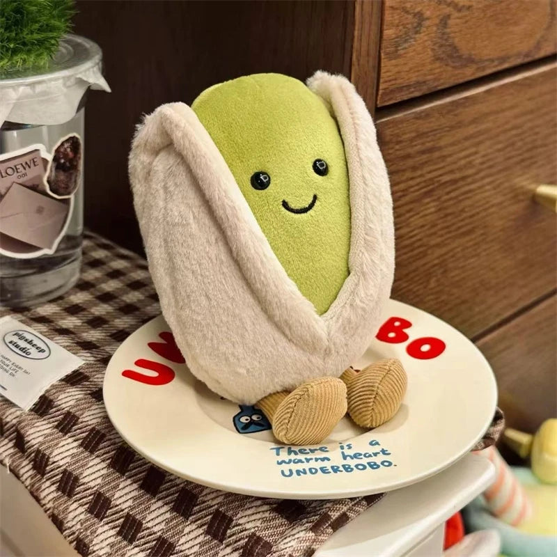 Plush kawaii toy resembling a avocado character on a plate with text