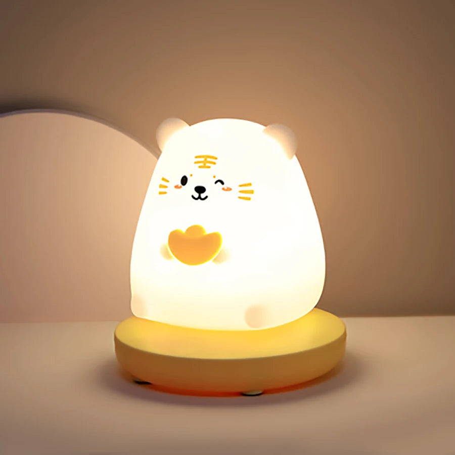 Cute kawaii animal-shaped night light on a neutral background