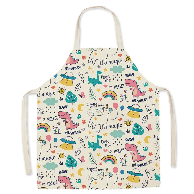 Children's Kawaii apron with colorful patterns and text on a white background
