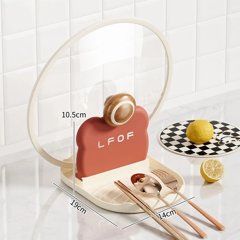 Red toast-shaped kawaii pot holder with 'LFOF' branding, dimensions displayed, on a white background.