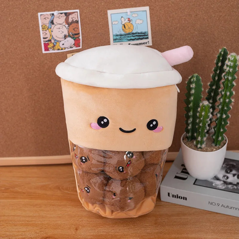 Brown kawaii boba tea plush toy