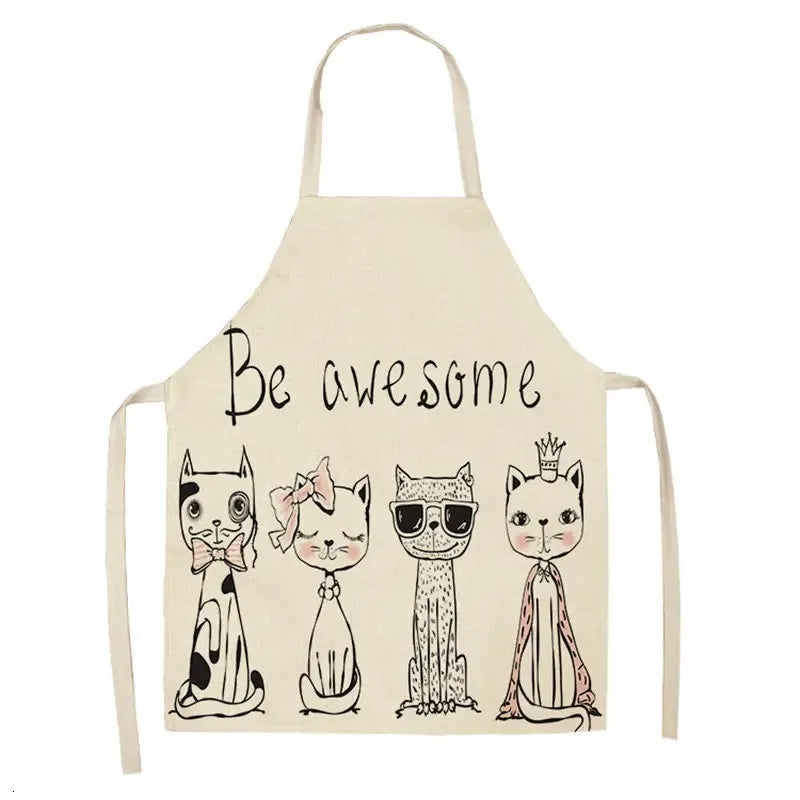 Beige Kawaii apron with cartoon cats and 'Be awesome' text on a white background