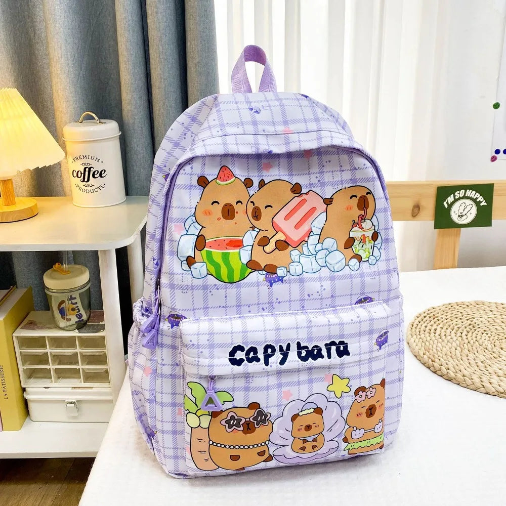 Backpack with cartoon bear Kawaii designs on a table
