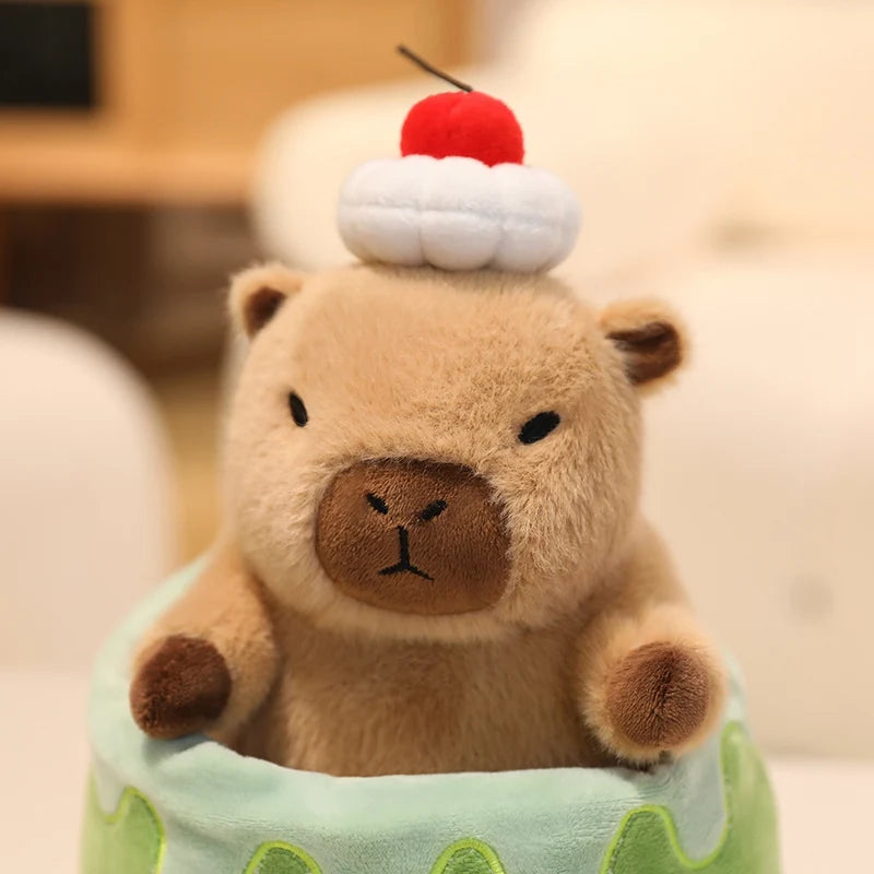 Kawaii plush toy bear with ice cream on top in a cupcake container