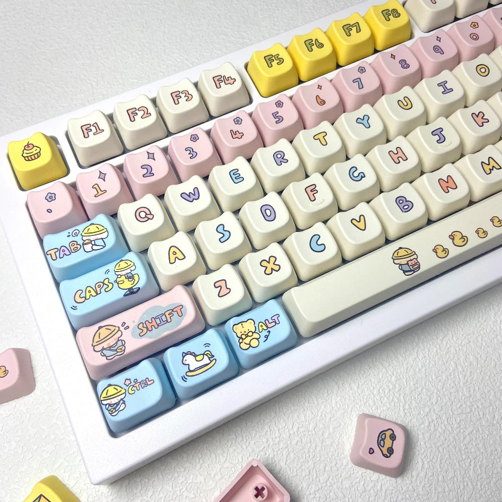Keyboard with Kawaii colorful and uniquely designed keys on a light background