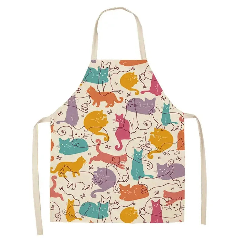 Colorful Kawaii apron with cat pattern on a white background