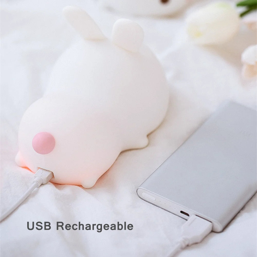 USB rechargeable kawaii device on a white surface with text overlay