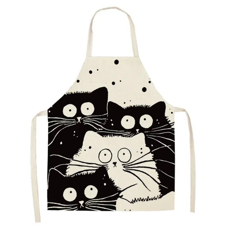 Apron with black and white cat Kawaii design on a white background