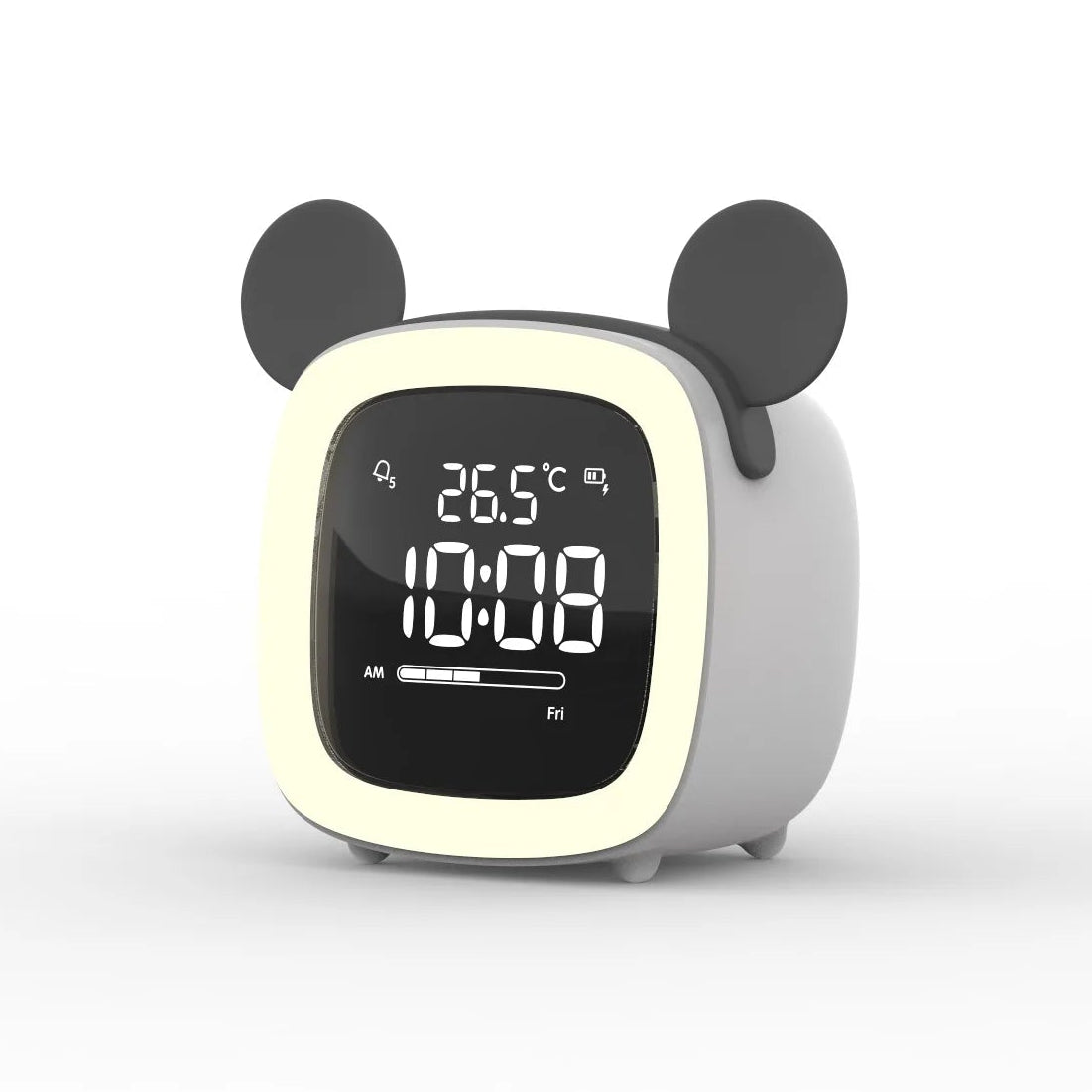 Kawaii digital clock with Mickey Mouse ears on a white background