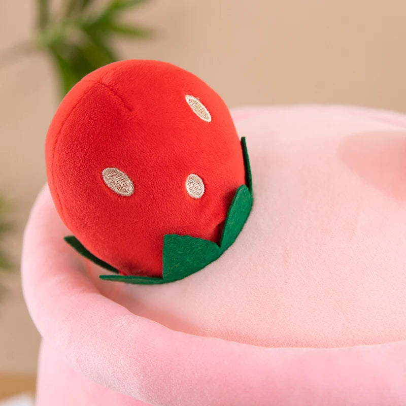 Close of up a kawaii plush strawberry 