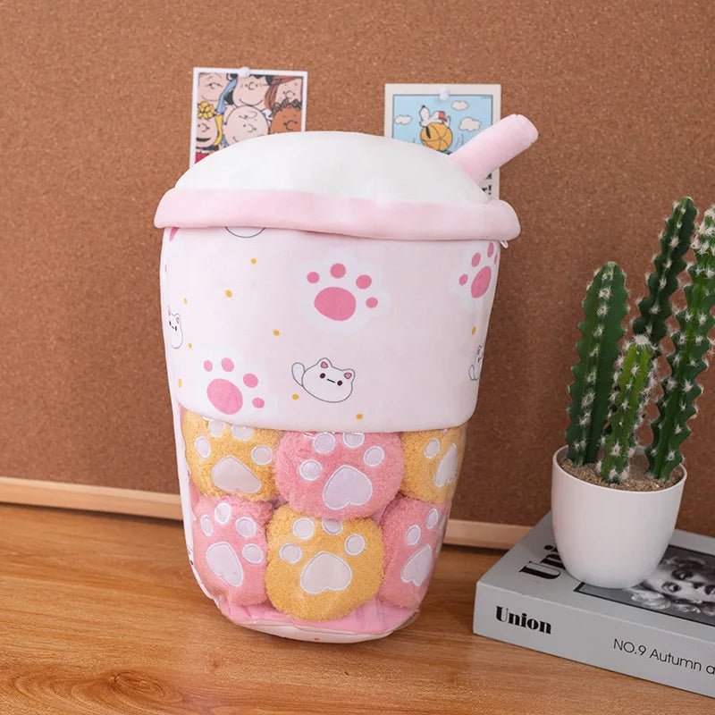 Pink kawaii boba tea plush toy